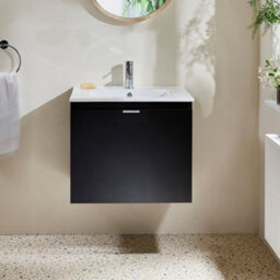 Homestylestore 600mm Black Grey Wall Hung Bathroom Vanity Unit And Chrome Finger Pull Handle - thumbnail 2