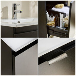 Homestylestore 600mm Black Grey Wall Hung Bathroom Vanity Unit And Chrome Finger Pull Handle - thumbnail 4