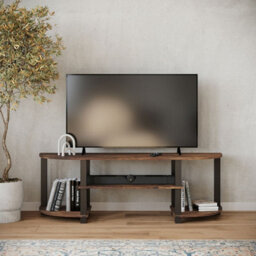 Urbn-Living Urbnliving 120Cm Wide Tv Unit Stand S-Tube Entertainment Centre Storage Shelf Living Room Rustic Brown Cabinet - thumbnail 1
