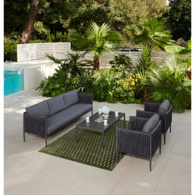 Home Detail Serena Rope Lounge Sofa Garden Set With Coffee Table, Dark Grey - image 1