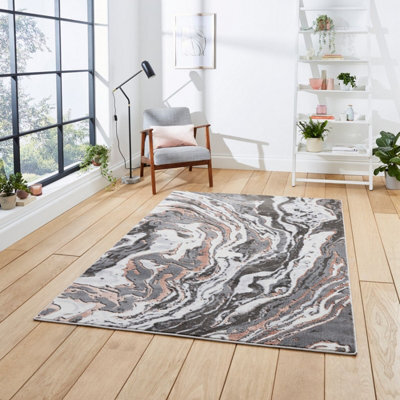 Grey Rose Abstract Modern Easy To Clean Rug For Dining Room-160Cm X 220Cm - image 1