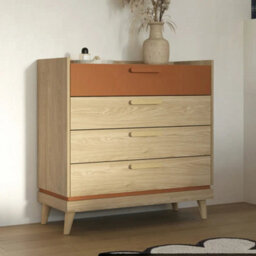 Arte Scandi Oak Oiled & Brick 4 Drawer Chest - Contemporary Scandinavian Storage Unit W90 X H90 X D40Cm