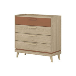 Arte Scandi Oak Oiled & Brick 4 Drawer Chest - Contemporary Scandinavian Storage Unit W90 X H90 X D40Cm - thumbnail 2