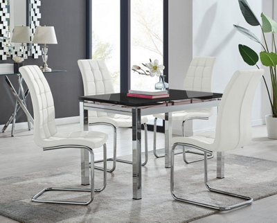 Furniturebox Uk Enna Black Glass Extending Dining Table And 4 White Murano Chairs - image 1