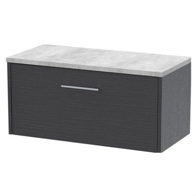 Balterley Winshill Contemporary 1 Drawer Wall Hung Vanity Unit With Laminate Worktop, Woodgrain Dark Grey, 800mm - image 1