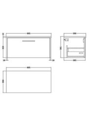 Balterley Winshill Contemporary 1 Drawer Wall Hung Vanity Unit With Laminate Worktop, Woodgrain Dark Grey, 800mm - thumbnail 2