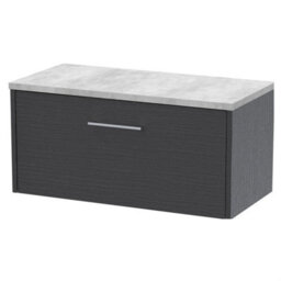 Balterley Winshill Contemporary 1 Drawer Wall Hung Vanity Unit With Laminate Worktop, Woodgrain Dark Grey, 800mm