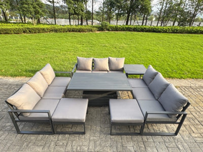 Fimous Aluminum Outdoor Patio Furniture Set With Adjustable Rising Lifting Dining Table Big Footstool Side Table Dark Grey - image 1