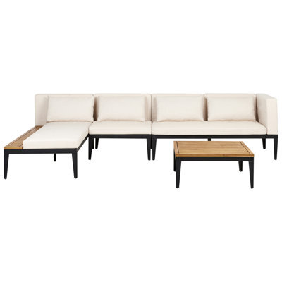 Beliani Garden Corner Sofa With Table 4 Seater Bracciano Right Hand Certified Acacia Wood Light Beige - image 1