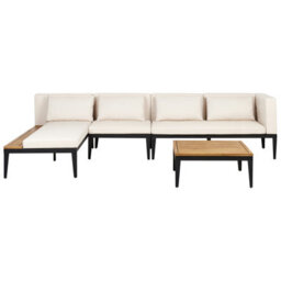 Beliani Garden Corner Sofa With Table 4 Seater Bracciano Right Hand Certified Acacia Wood Light Beige - thumbnail 1