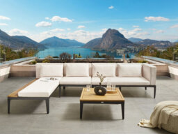 Beliani Garden Corner Sofa With Table 4 Seater Bracciano Right Hand Certified Acacia Wood Light Beige - thumbnail 2