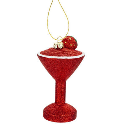 Red Glitter Cocktail Decoration Hand Painted Hanging Christmas - image 1