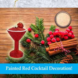 Red Glitter Cocktail Decoration Hand Painted Hanging Christmas - thumbnail 2