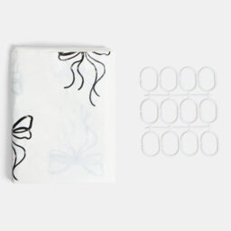 Ohs Bows Mould Proof Shower Curtain With 12 Hooks - Monochrome - thumbnail 7