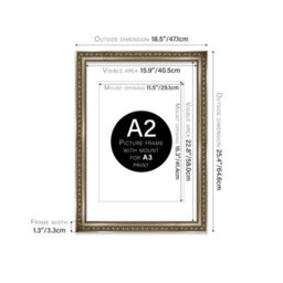 A2 Gunmetal  Ornate Picture Frame (59.4 X 42Cm) With Mount For A3 Poster, Photo, Artwork, Gallery Wall Or Print - thumbnail 2