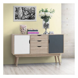Timber Art Design Alford Scandinavian Large Sideboard Nordic Retro Cupboard Unit Scandi Buffet Grey White - thumbnail 1