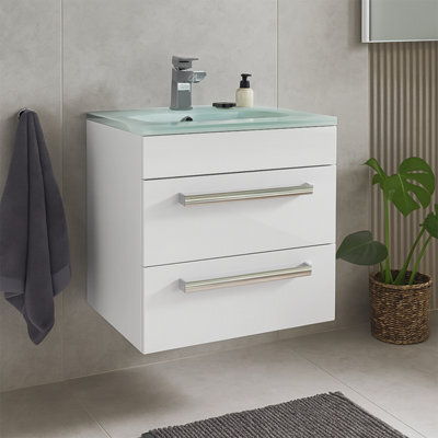 Plum&clay Novela Gloss White Wall Hung Vanity Unit With Crystal Basin (W)515mm - image 1