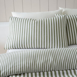 Catherine Lansfield Brushed Stripe Cotton Reversible King Duvet Cover Set With Pillowcases Green - thumbnail 3