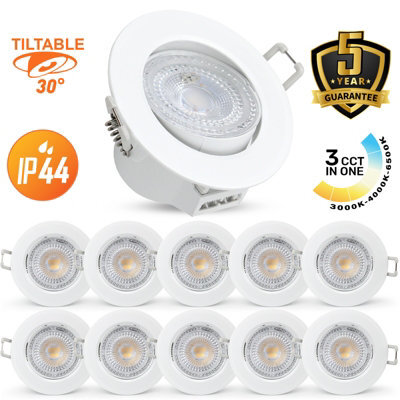 Paul Russells Led Downlight White Tilt Recessed Ceiling Spotlight 4.8W 500 Lumens, Ip44, Colour Changeable Cct3 Pack Of 10 - image 1