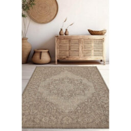 Melrose County Sisal Inspired Traditional Medallion Small Latte Non-Slip Area Runner Rug 080/150Cm - thumbnail 2