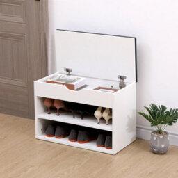 Avc Designs 60Cm Shoe Bench Wooden Shoe Storage Cabinet Organiser With Seat Cushion White - thumbnail 3