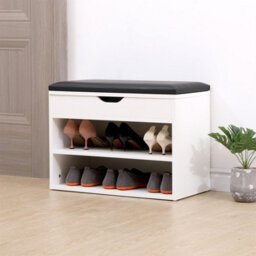 Avc Designs 60Cm Shoe Bench Wooden Shoe Storage Cabinet Organiser With Seat Cushion White