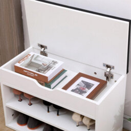 Avc Designs 60Cm Shoe Bench Wooden Shoe Storage Cabinet Organiser With Seat Cushion White - thumbnail 2