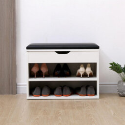 Avc Designs 60Cm Shoe Bench Wooden Shoe Storage Cabinet Organiser With Seat Cushion White - thumbnail 6