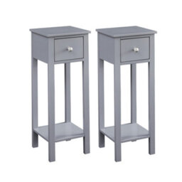 MCC Direct Set Of 2 Solid Wooden Bedside Table With Open Shelf And Drawer Grey Amelia By Mcc - thumbnail 2