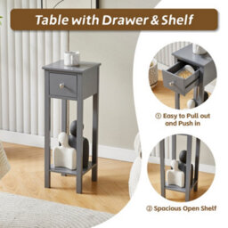 MCC Direct Set Of 2 Solid Wooden Bedside Table With Open Shelf And Drawer Grey Amelia By Mcc - thumbnail 3