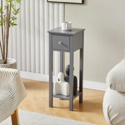 MCC Direct Set Of 2 Solid Wooden Bedside Table With Open Shelf And Drawer Grey Amelia By Mcc - thumbnail 1