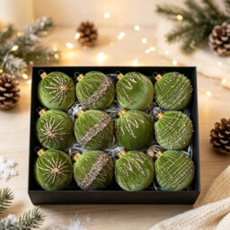 Amorly 12 Pack Flocked Velvet Christmas Ball Ornaments, 8Cm Hanging Tree Baubles, Seasonal Indoor Home Christmas Decor (Light Green) - thumbnail 1
