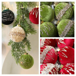 Amorly 12 Pack Flocked Velvet Christmas Ball Ornaments, 8Cm Hanging Tree Baubles, Seasonal Indoor Home Christmas Decor (Light Green) - thumbnail 2