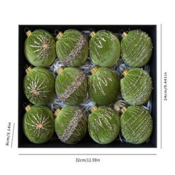 Amorly 12 Pack Flocked Velvet Christmas Ball Ornaments, 8Cm Hanging Tree Baubles, Seasonal Indoor Home Christmas Decor (Light Green) - thumbnail 3