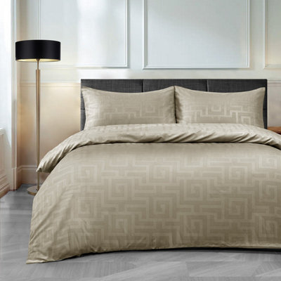 Velosso Elegant Embossed Duvet Cover Set With Pillowcases, Modern Bedroom Decor, Luxury Bedding Set, Easy-Care - Beige