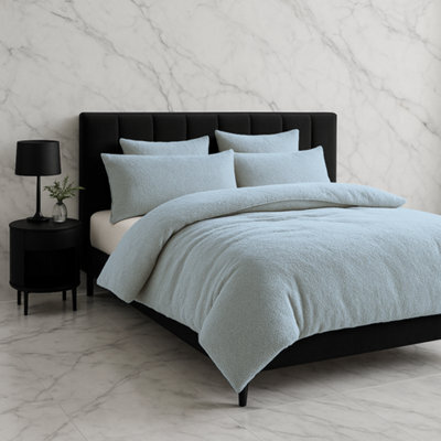 Teddy Bear Fleece Soft Cosy Duvet Cover + Pillow Case Set Duck Egg Blue