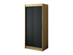 Arte Leto T Contemporary 2 Sliding Door Wardrobe 5 Shelves 2 Rails Black Matt And Oak Effect (H)2000mm (W)1000mm (D)620mm - thumbnail 1