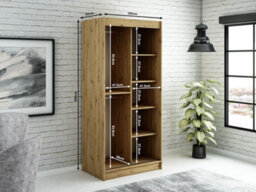 Arte Leto T Contemporary 2 Sliding Door Wardrobe 5 Shelves 2 Rails Black Matt And Oak Effect (H)2000mm (W)1000mm (D)620mm - thumbnail 4