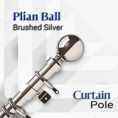 Ameha Curtain Metal Pole Extendable Curtain Rod,60mm Finials, Ring,brackets And Fitting Set (120-210Cm, 48''- 84'',brushed Silver) - image 1