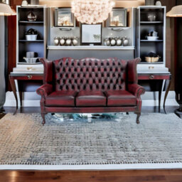 Chesterfield 3 Seater High Back Wing Sofa Antique Oxblood Red Leather In Queen Anne Style - thumbnail 4