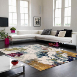 Abstract Multi Mustard Modern Easy To Clean Abstract Rug For Dining Room -200Cm X 290Cm - thumbnail 1