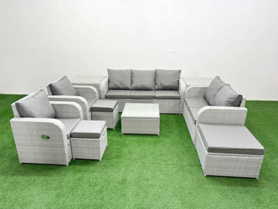 Fimous Pe Rattan Garden Furniture Set Adjustable Chair Sofa Double Love Seat Lounge Set Square Coffee Table 3 Stools 2 Side Table - image 1