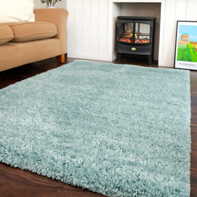Loomed Super Soft Duck Egg Blue Shaggy Area Rug 120X170Cm - image 1