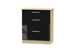 Trent 3 Drawer Deep Chest Of Drawers In Black & Black Matt (Ready Assembled) - thumbnail 1