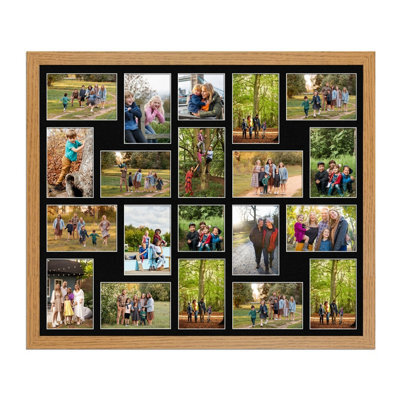 AK Frames 80X70Cm Oak Modern Multi Photo Frame With Black Mount - Holds 20 Apertures (18X) 6X4, (2X) 4X4 Photos - image 1