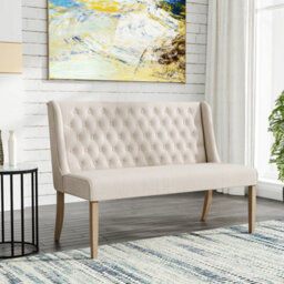 Living And Home Beige Linen Upholstered Bench Dining Bench W 1310 mm