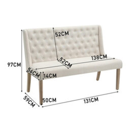 Living And Home Beige Linen Upholstered Bench Dining Bench W 1310 mm - thumbnail 5