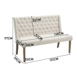 Living And Home Beige Linen Upholstered Bench Dining Bench W 1310 mm - thumbnail 7