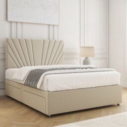 Bsspoke Maria Divan Bed Set Cream Plush Velvet With 24Inch Headboard & 2 Drawers Same Side & Mattress 3Ft 4Ft 4Ft6 5Ft 6Ft - thumbnail 3