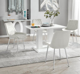 Furniturebox Uk 4 Seater Dining Set - Imperia White High Gloss Dining Table And Chairs - 4 Cream Pesaro Silver Leg Chairs - thumbnail 1